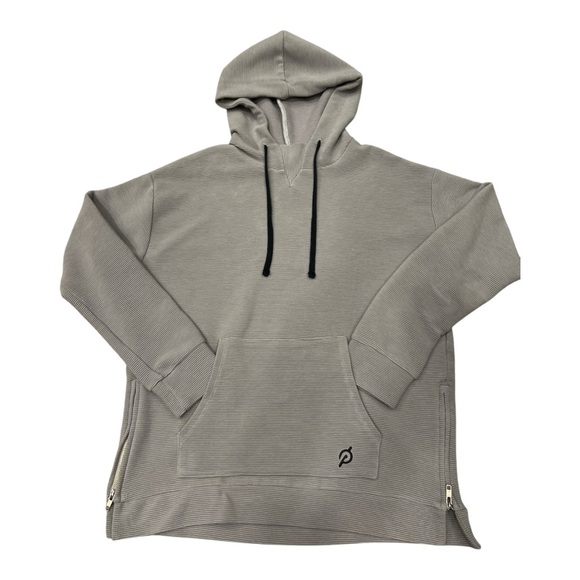 Peloton Gray Ribbed Hoodie Sweatshirt Kangaroo Pocket Long Sleeve Pullover SZ M - Picture 2 of 12